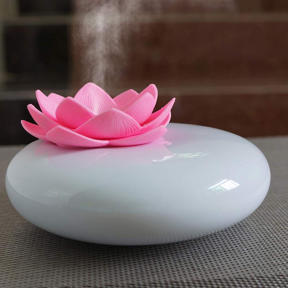 Ceramic Essential Oil Diffuser, Cute Decorative USB Aromatherapy Diffusers Lotus Flower Humidifier Crafts Ornaments, 12 Hours Timer for Home Bedroom Office Yoga SPA (White Pink)
