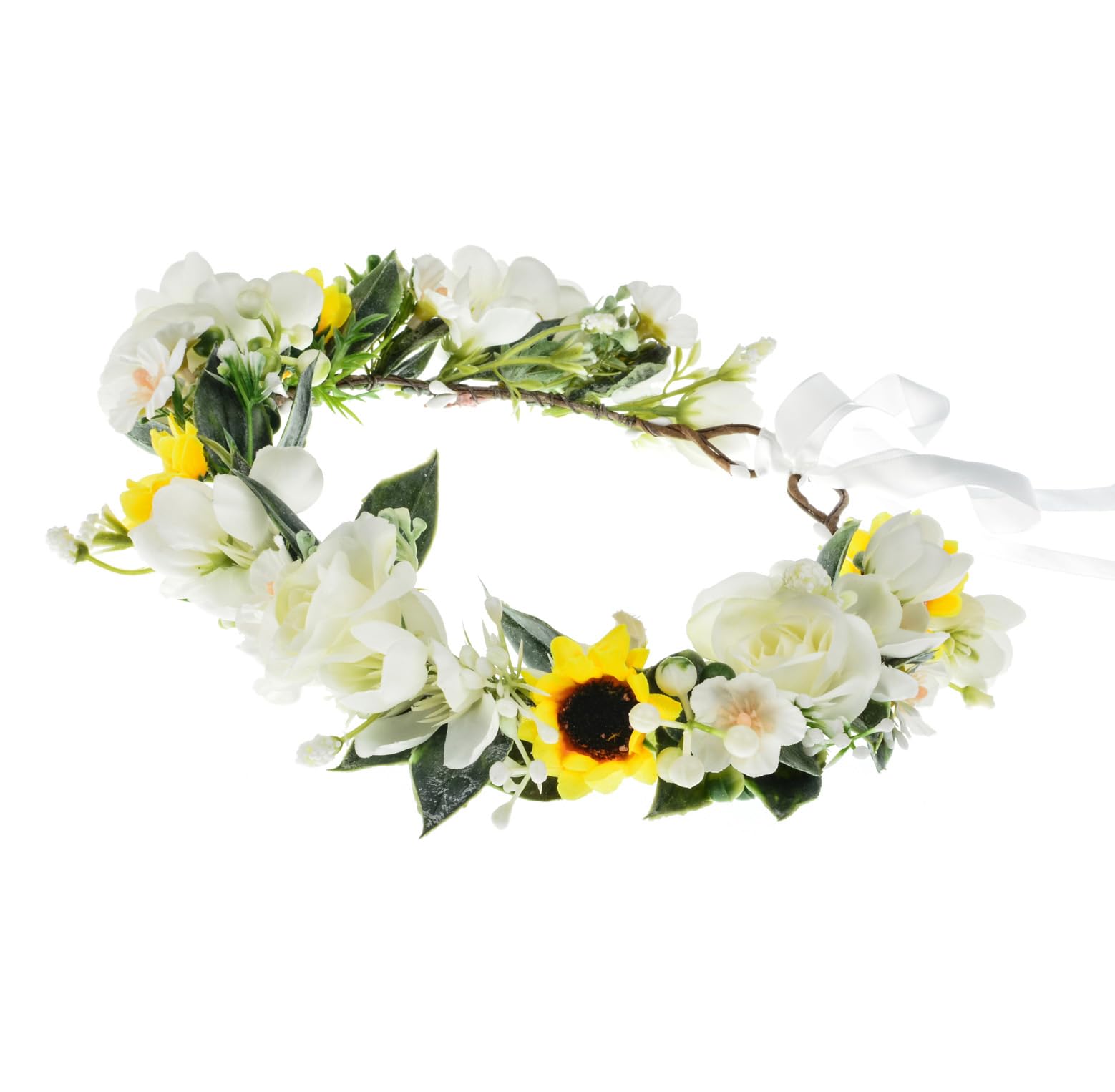 Merroyal Flower Girl Crown Bride Floral Crowns Maternity Bridesmaid Hair Wreath Wedding Photo Props (White and Green)