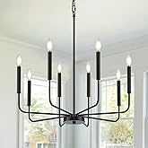ONESMING Modern Black Chandelier for Dining Room,Metal 8-Light Kitchen Light Fixtures, Farmhouse Candle Hanging Pendant Light