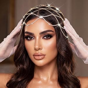 GORTIN Rhinestones Headpiece Caps Silver 1920s Crystal Head Chain 20s Sparkle Flapper Head Piece Hair Accessories for Women (