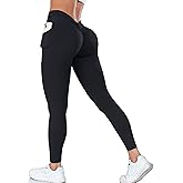 GYMTITAN Scrunch Butt Lifting V Back Leggings for Women with Pockets Buttery Soft High Waist Booty Workout Yoga Pants