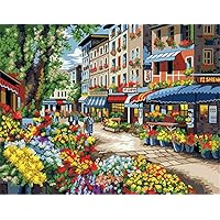 CaptainCrafts New Paint by Numbers 16x20 for Adults, Kids LINEN Canvas - Flowers Street, City, Shop (Frameless)