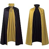 Stand Collar with Hood Reversible Cloak Masquerade Cape Costume, Black and Red