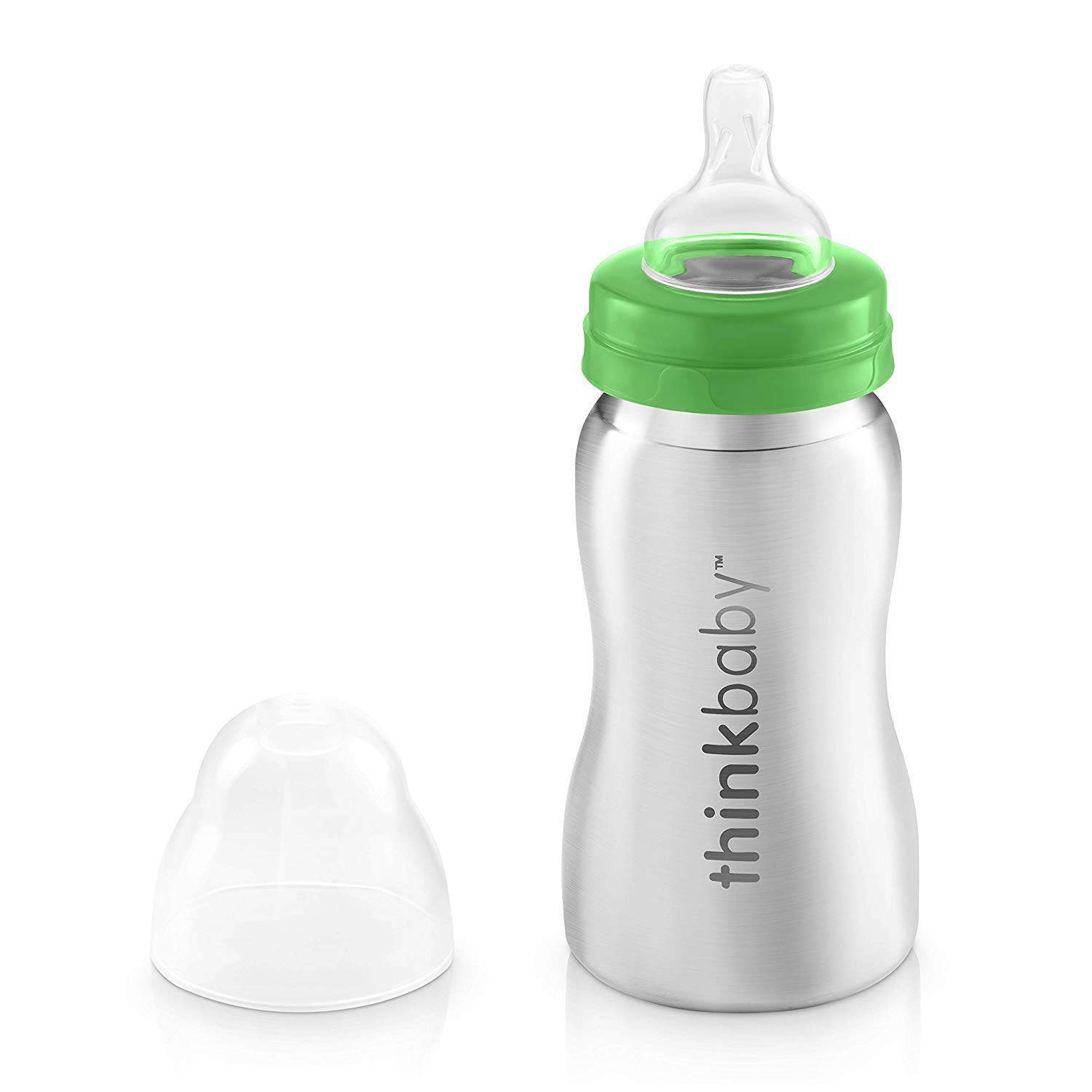 Thinkbaby stainless steel bottle with green top