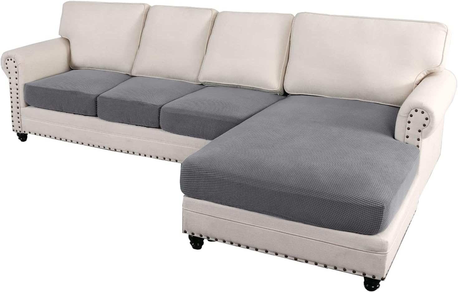 Slipcovers - H.VERSAILTEX Sectional Couch Covers 4 Pieces Sofa Seat Cushion Covers L Shape Separate Cushion Couch Chaise Cover for Both Left/Right Sectional Couch (XL Sofa 3 Seater + 1 Chaise, Dove)