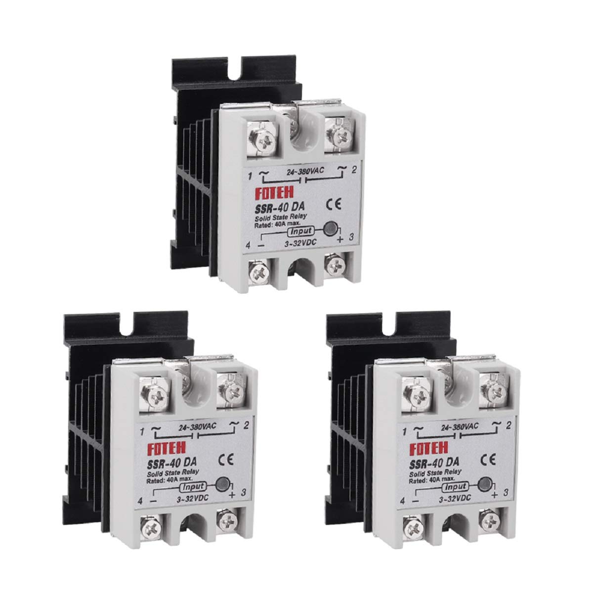 3pcs SSR-40 DA 40A DC 3-32V to AC 24-380V SSR Solid State Relay + Heat Sink