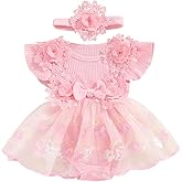 VISGOGO Baby Girl Romper Summer Dress Floral Mesh Infant Jumpsuit Tulle Dress