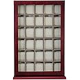 TimelyBuys 30 Piece Cherry Wood Watch Display Wall Hanging Case and Storage Organizer Box and Stand Father's Day
