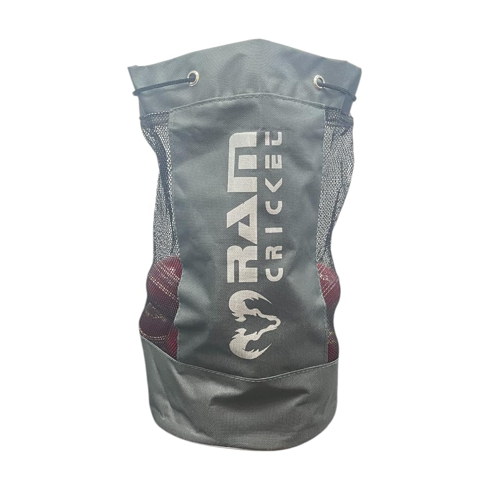 Ram Cricket Breathable Ball Bag – Durable Canvas & Nylon Mesh Storage for Up to 24 Balls, with Drawstring Closure & Reinforced Carry Strap - Compact - 39cm x 24cm