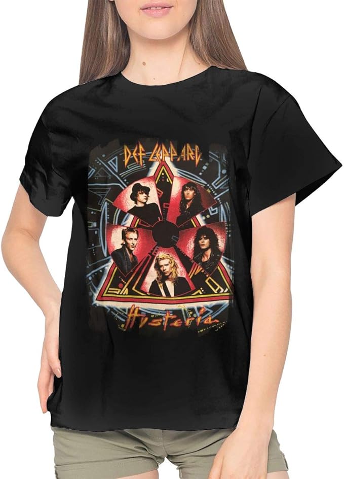 Def Leppard Women's Cotton Graphic Print Short Sleeve Crewneck TShirt Casual Basic Tees at