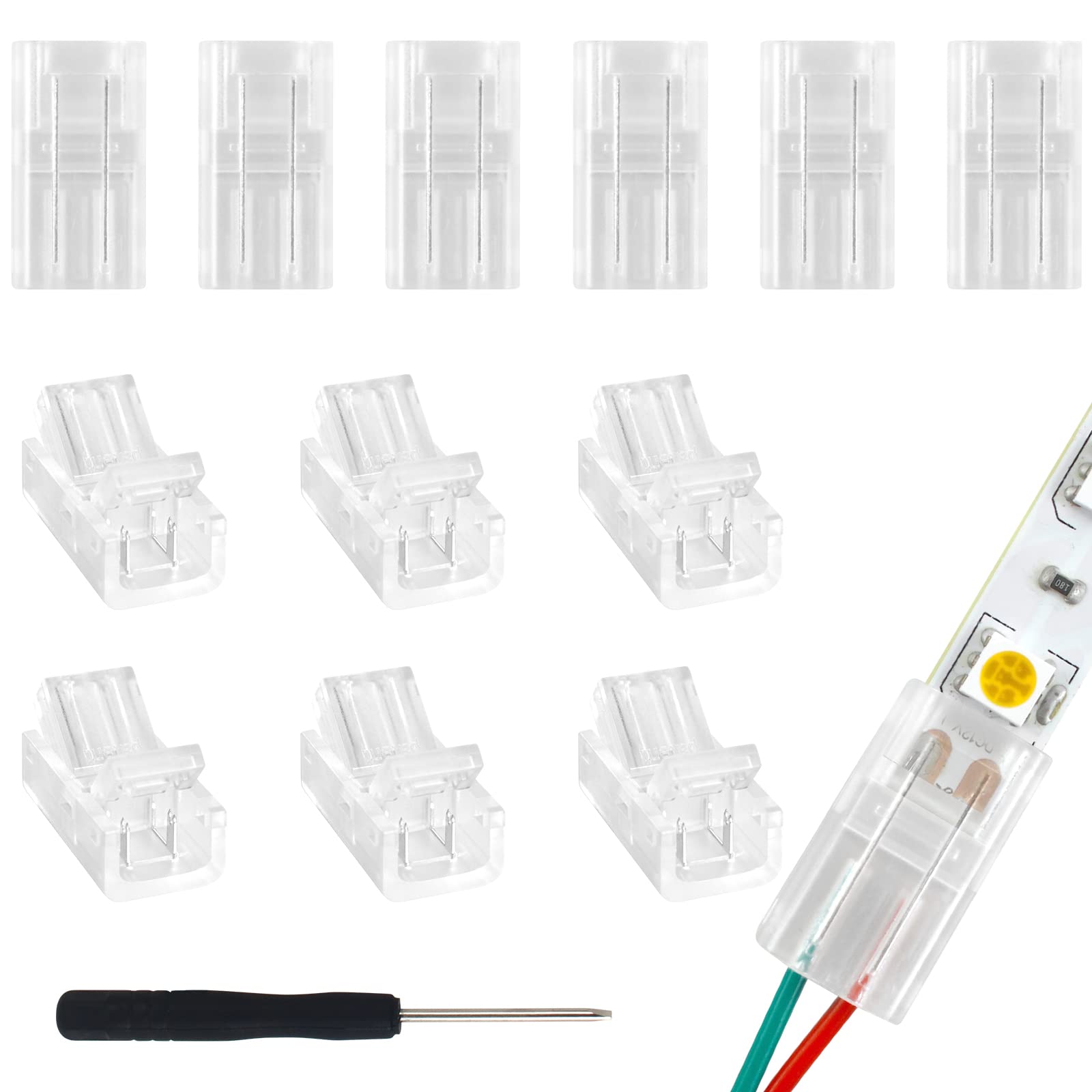 VIPMOON 12 Pack 2 Pin LED Strip Light Connectors for 8mm Wide Waterproof or Non-Waterproof 3528 2835 Single Colour LED Strip Light, 0-36V 5A