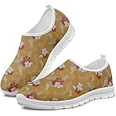 Boho Floral Comfortable Walking Shoes Women Flat Lightweight Barefoot Round Toe No Laces Women Breathable Flat Loafer Shoes Fitness Sneakers Slip-Ins Rubber Footwear 2025