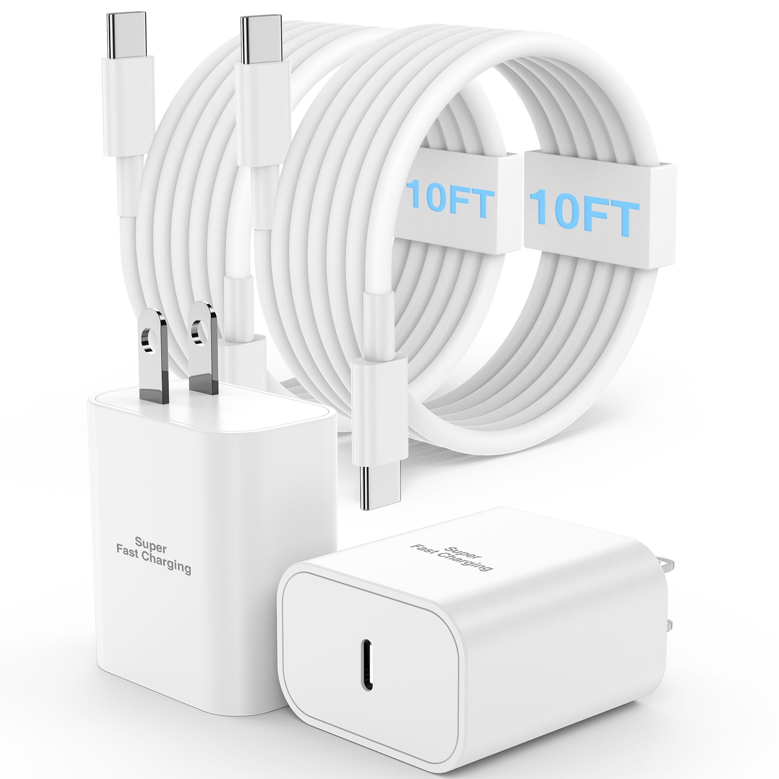 Photo 1 of [10FT+10FT] iPhone 17 16 15 Pro Max Super Fast Charger Type C,45W USB C Charger Block with 10FT Extra Long USB C Cable for iPhone 17Air 16 15 Pro Max/Pro/Plus,S26 Ultra/S26+/S25/S24-White