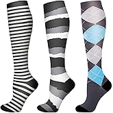 SKUNDU Compression Socks for Women Men Support Socks 15-20 mmhg knee high Compression Stockings 3 Pairs for Nurse