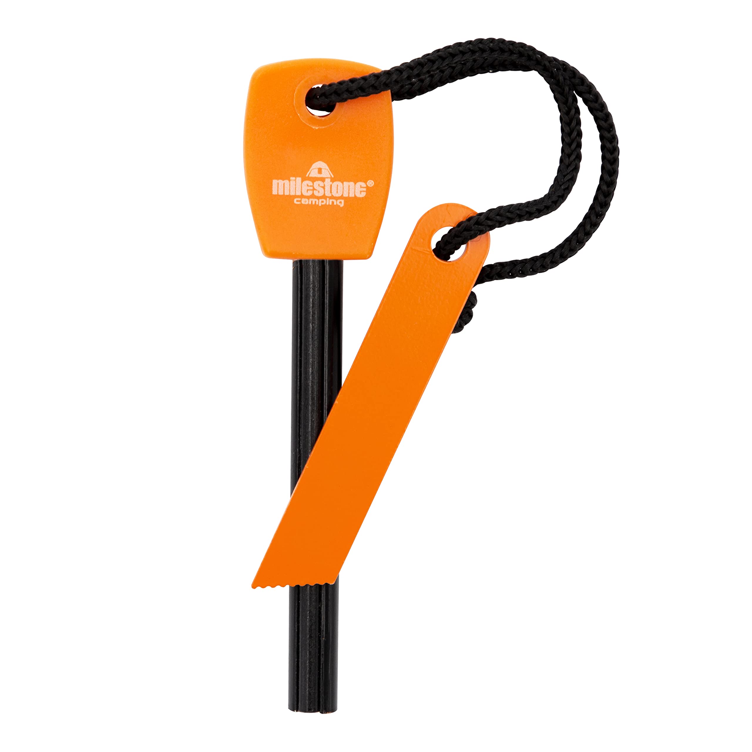 Milestone Camping 20590 Fire Starter with Lanyard/Outdoors Tool with Guided Striking Blade/Lights Fires, Stoves & More