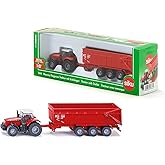 Siku 1844, Massey Ferguson Tractor with Trailer, 1:87, Metal/Plastic, Red, Tiltable Trailer