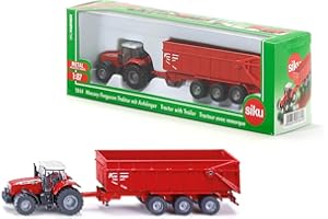 Siku - Massey Ferguson Tractor with Trailor - Red - Sturdy Vehicle with Removable Container - PVC Free - Small-Scale Toy - St