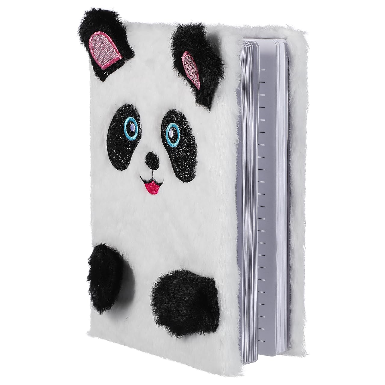 NUOBESTY Plush Panda Pattern Notebook White Faux Fur Hardcover Notepad for Kids Diary Journal Writing School Stationery Supply
