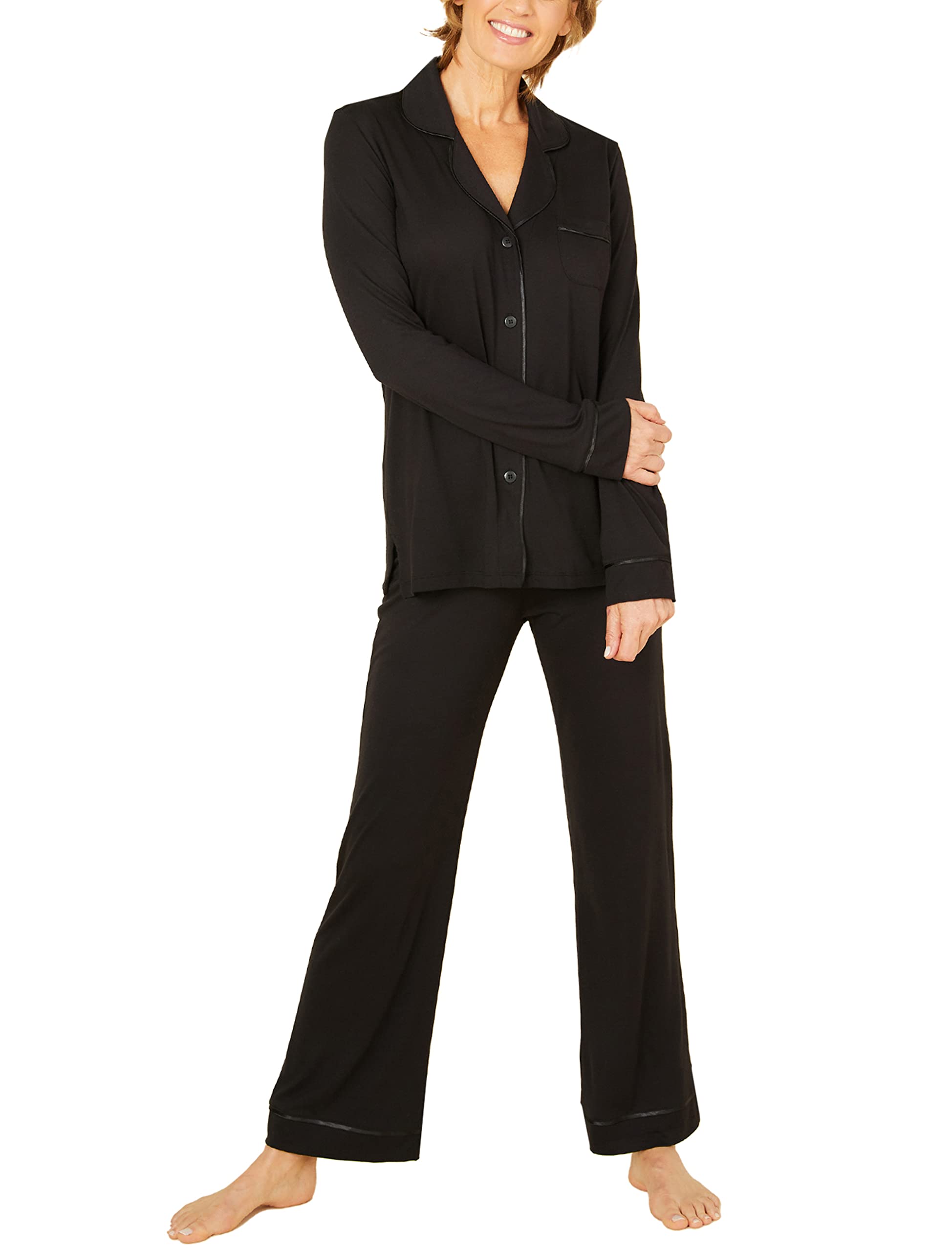 Cosabella Women’s Bella Long Sleeve Top & Pants Pajama Set, Black/Black, 3X