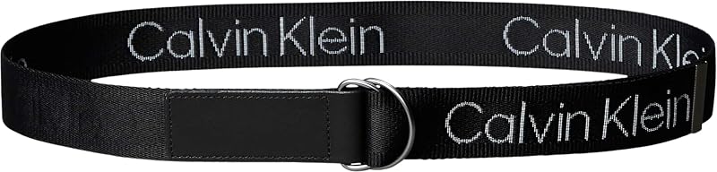 Uomo Cintura Double D-Ring Webbing Belt 38Mm con Logo, Nero (Black/Matte Gunmetal), 105 cm