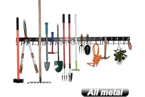 YueTong 68" All Metal Garden Tool Organizer,Adjustable Garage Wall Organizers and Storage,Heavy Duty Wall Mount Holder with Hooks for Broom,Rake,Mop,Shovel(4 Pack)