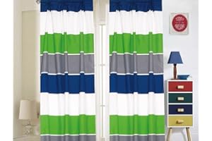 LinenTopia Kids Window Curtain 2 Panel Sets - Toddler Curtains w/ 2 Rod Pockets & 2 Tiebacks - 38"x84" Kids Striped Room Decor Curtains - (Green|Gray|Blue)