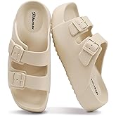 TIKVAW Women's Platform Sandals with Arch Support Square Toe Adjustable 2 Buckle Sandals,Comfort Lightweight Summer Beach Slides