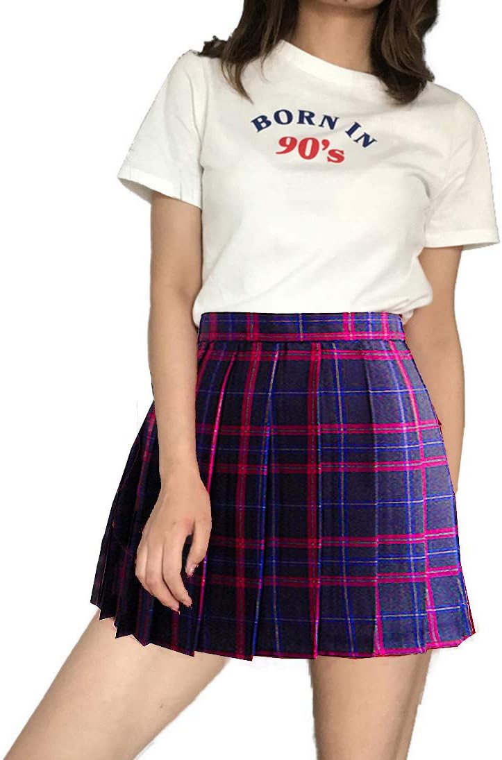 BeautifulfashionlifeWomen Girls Short Plaid Pleated Skirts Uniform Cosplay Costumes