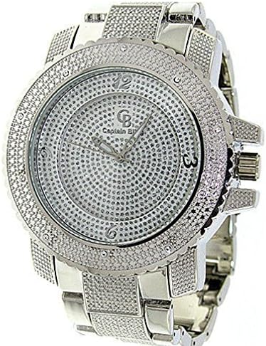 Letter Fashion Mens Crystal Silver Captain Bling Ice Nation Punk Watch With Metal Band