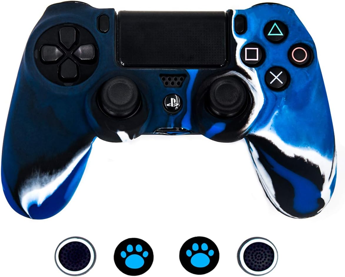 Taifond Anti-Slip Silicone Controller Cover Protective Skins for PS4/SLIM/PRO Controller with 4 Thumb Grip Caps (Camouflage Blue)