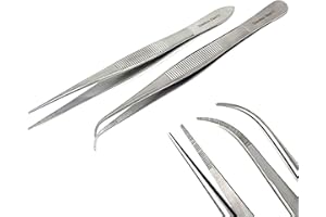 A2Z SCILAB Set of 2 Micro Precision Surgical Forceps with Serrated Tips Stainless Steel Lab Tweezers - Strong Point Straight & Curved Tips- 5.5 Inch - Essential Labware Supplies & Lab Starter Kit Tweezers