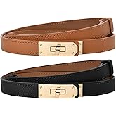 2PCS Adjustable Womens Belts for Jeans Dresses Slim Leather Stretch Belt Perfect Fit Everyday Casual Office Wear Comfortable Versatile