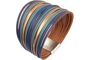 P Ammy Fashion® Multi-layered PU Leather Wrap Bracelets Stackable Boho Bangles Bohemian Cuff with Magnetic Clasp