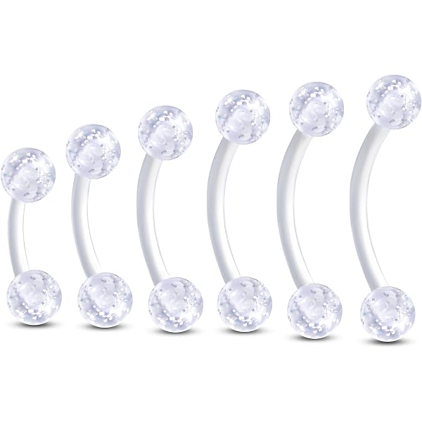 thumbnail image 2 of 6-Piece Glow In The Dark Belly Button Rings – 14g BioFlex Barbell With Multi-Color Balls 2 of 5