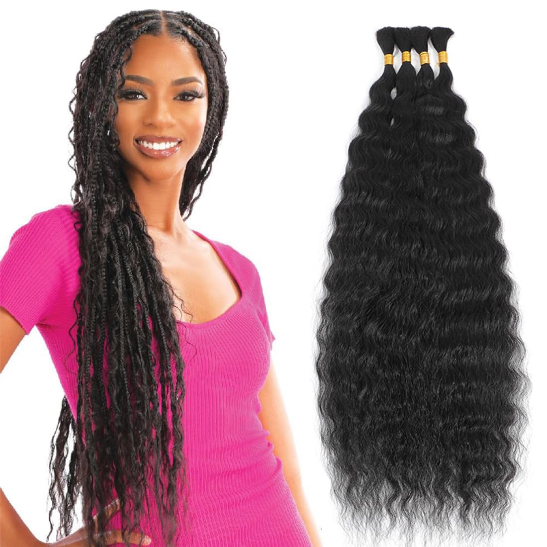 Photo 1 of AIVICO Super Wave Bulk Human Hair For Braiding 100% Unprocessed Brazilian Virgin Human Hair Extensions Bundles for Braiding Micro Human Braiding Hair(24inch, Natural Black)