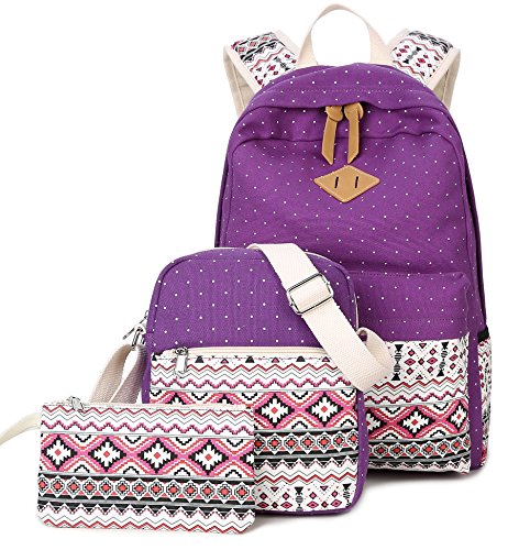 Goldwheat Fashion Canvas Backpack School Bag Casual Bookbag Laptop Shoulder Daypack Handbag Purse for Teen Girls Boys (Purple)