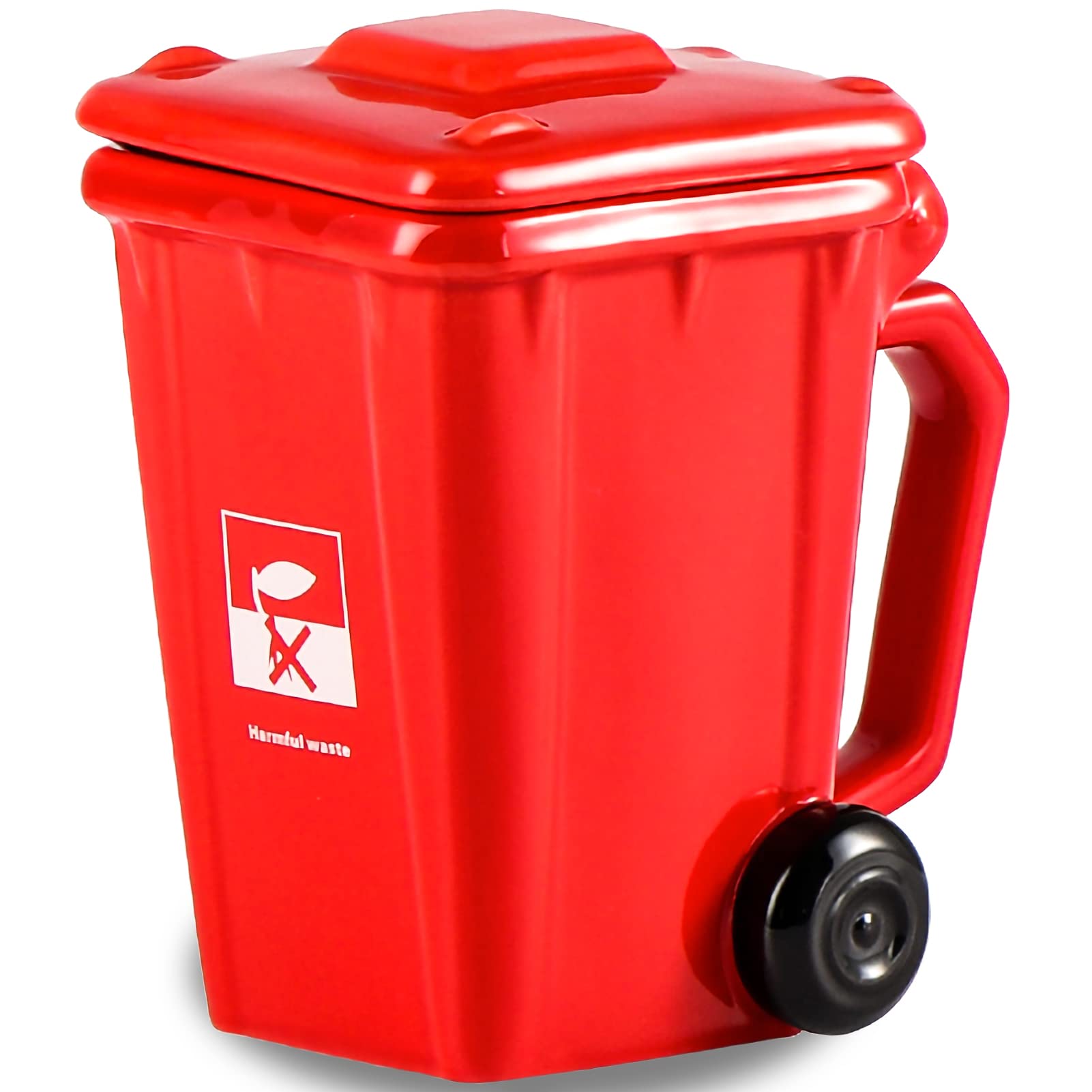 ZONSUSE Trash Can Mugs,Wheelie Bin Mug,Ceramic Mug with Lid, 3D Novelty Coffee Mug, Funny Gifts for Friends and Family, 400ML (Red)