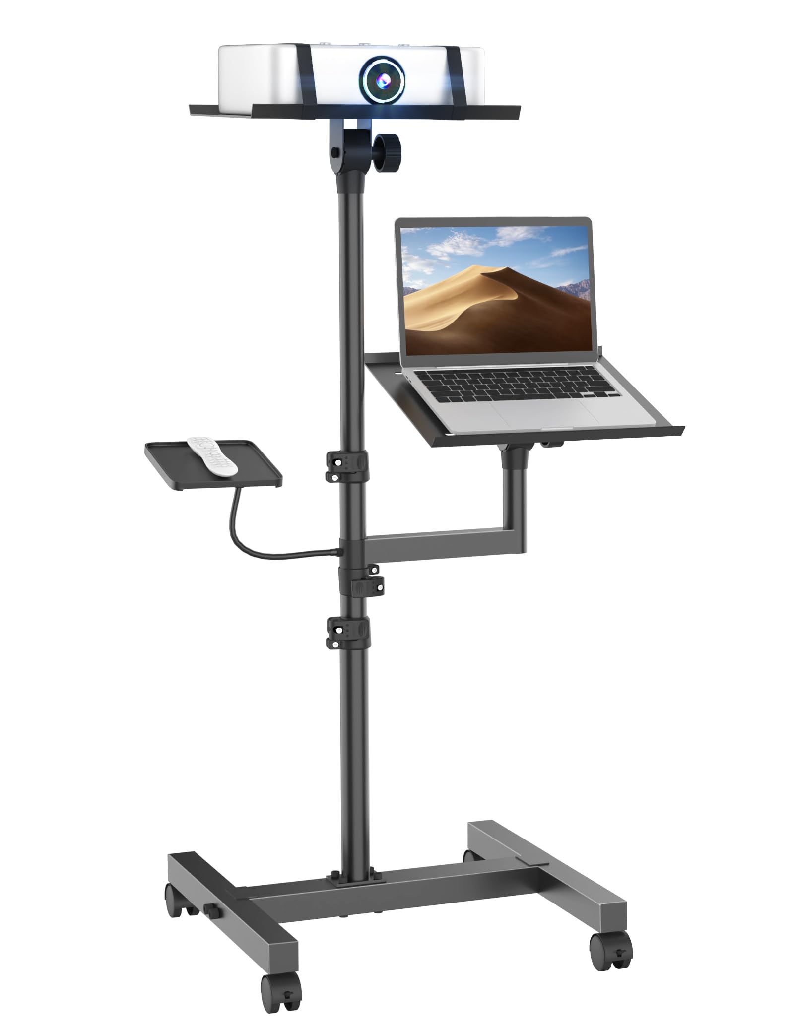 Photo 1 of Projector and Laptop Stand Tripod, 2 Shelves Mobile Laptop Tripod Stand, Max 47" Height Adjustable Laptop Cart on Wheels, Projector Floor Stand with Ventilated Tray for Podium, Meeting, Couch