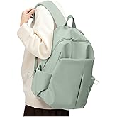 SEAFEW Green Backpack for Girls Women Waterproof High School Book Bag Cute Backpack for Men Teens Boys, Lightweight Simple Middle School Back Pack Daypack