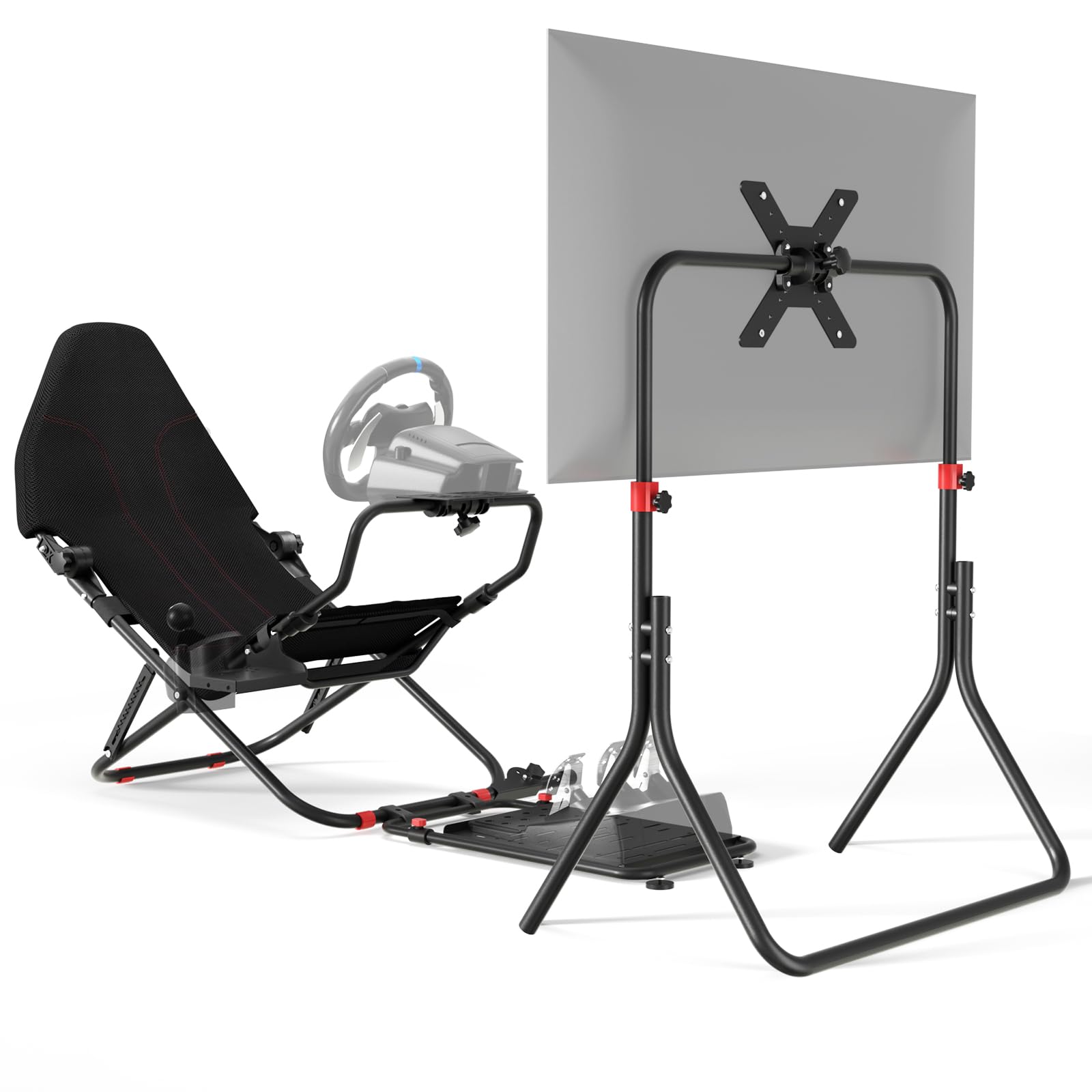 DIWANGUS Racing Simulator Cockpit with TV Stand, Foldable Racing Wheel Stand with TV Mount and Seat, Sim Racing Stand Compatible with Logitech G29/920/923/27/25, Thrustmaster T248/X/T300RS/T150/458/TX for Xbox PS4 PS5