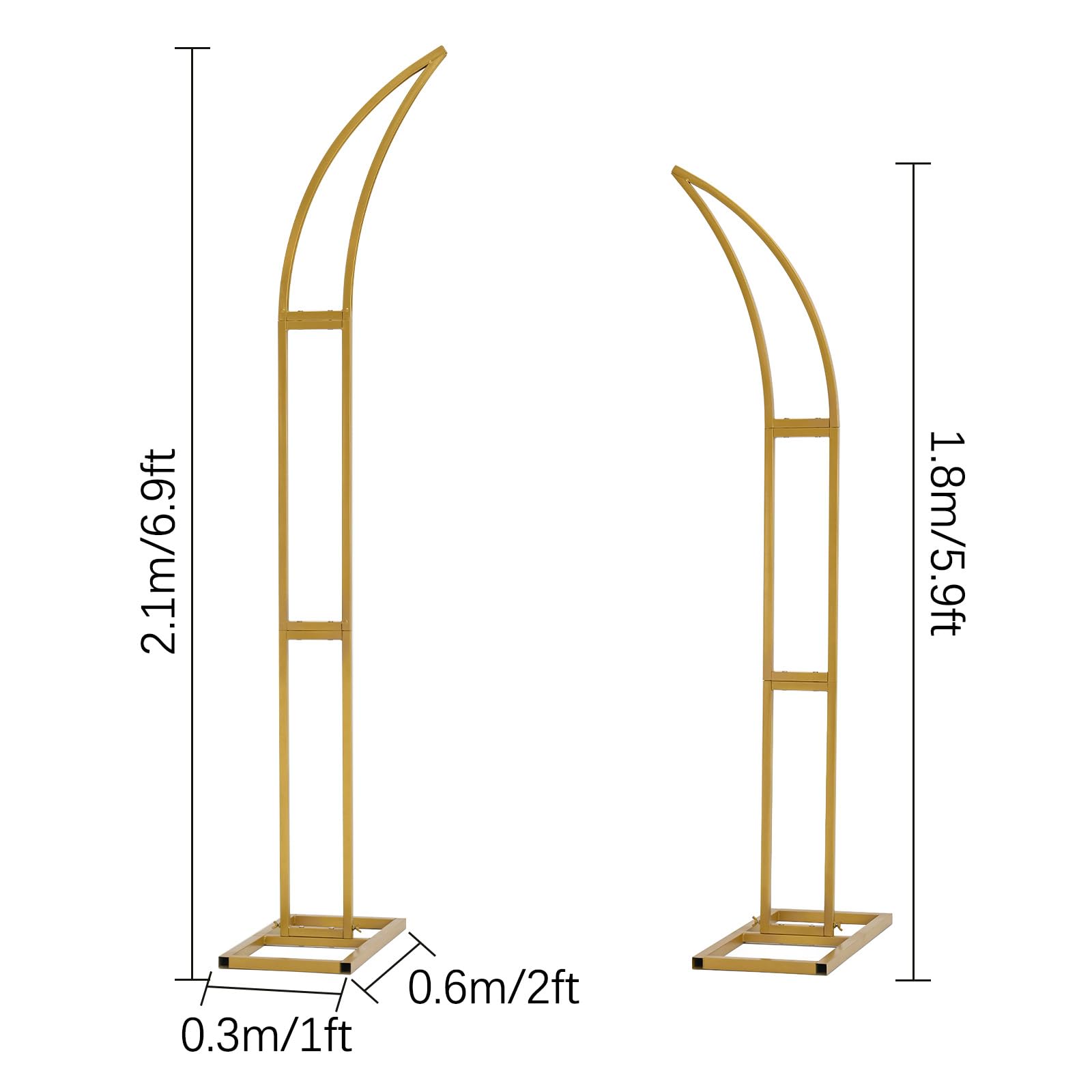Vincidern 2pcs Curved Wedding Arch Backdrop Stand for Bridal Shower, Gold Wedding Arch, Half Metal Balloon Arch for Wedding Ceremony, Bridal Shower, Engagement Party, Celebration (5.9ft,6.9ft)