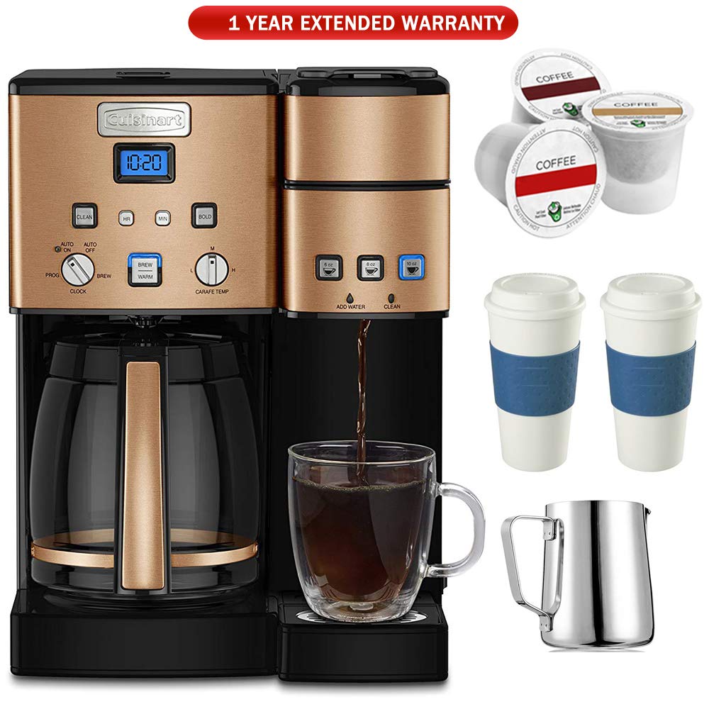 Cuisinart SS-15 12-Cup Coffee Maker and Single-Serve Brewer (Copper), Stainless with K Cups, Carafe, to Go Cups and Extended Warranty