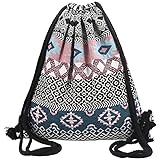 Farway Bohemia Canvas Drawstring Bag Ethnic Knit Backpack Shopping Sack Bags Unisex - Pattern 5