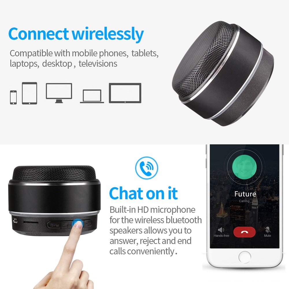 Portable Bluetooth Speaker,Hcman Mini Wireless Stereo Speakers with Hands Free Phone Calling Mic,Micro SD TF Slot,for iPhone,iPad,Samsung,etc (Black)