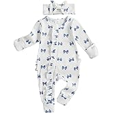 citgeett Baby Girl Newborn Clothes Fall Winter Hospital Coming Home Outfit Bow Long Sleeve Romper Zipper Onesie Jumpsuit