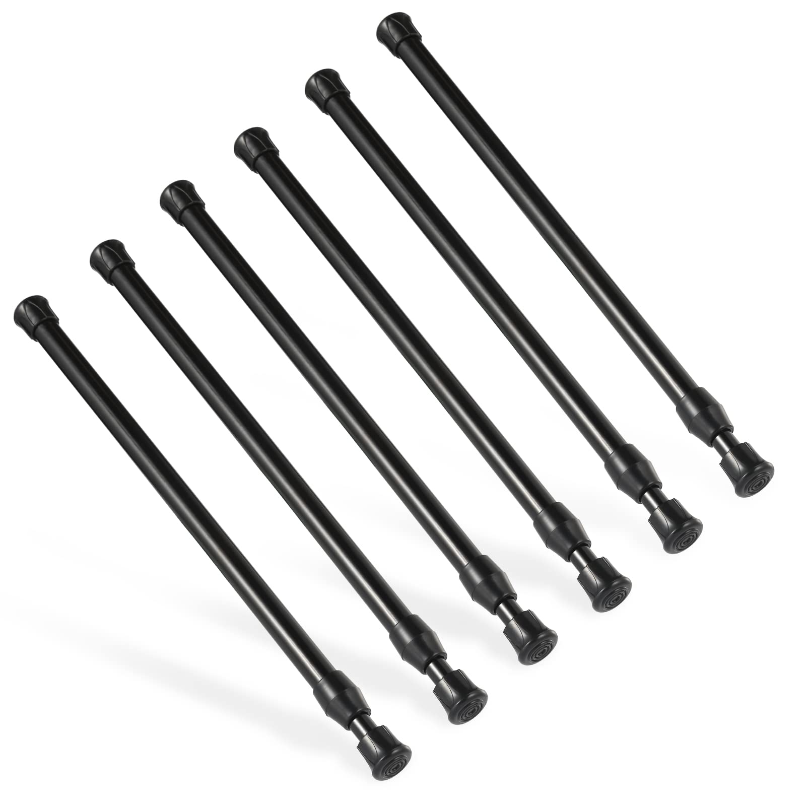 6Pcs Tension Rod, Goowin 30-50cm Tension Rods for curtains, No Drilling Rustproof Spring Adjustable Tension Curtain Rod for Windows, Bookshelf,Wardrobe Bars, Drying Support Rods (Black)