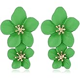GPASTG Elegant Bohemian Large Metal Double Flower Matt Earring Chic Statement Dangle Drop Wedding Earrings For Women Cute Statement Jewelry Gifts
