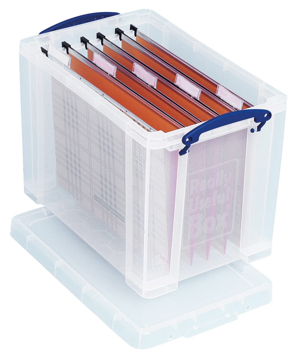 Really Useful Box Plastic Storage 24 Litre Clear with 10 x Suspension Files