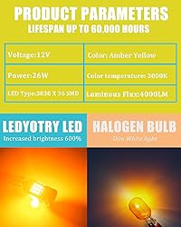 LEDYOTRY 7440 LED Bulb Amber Yellow 4000 Lumens for