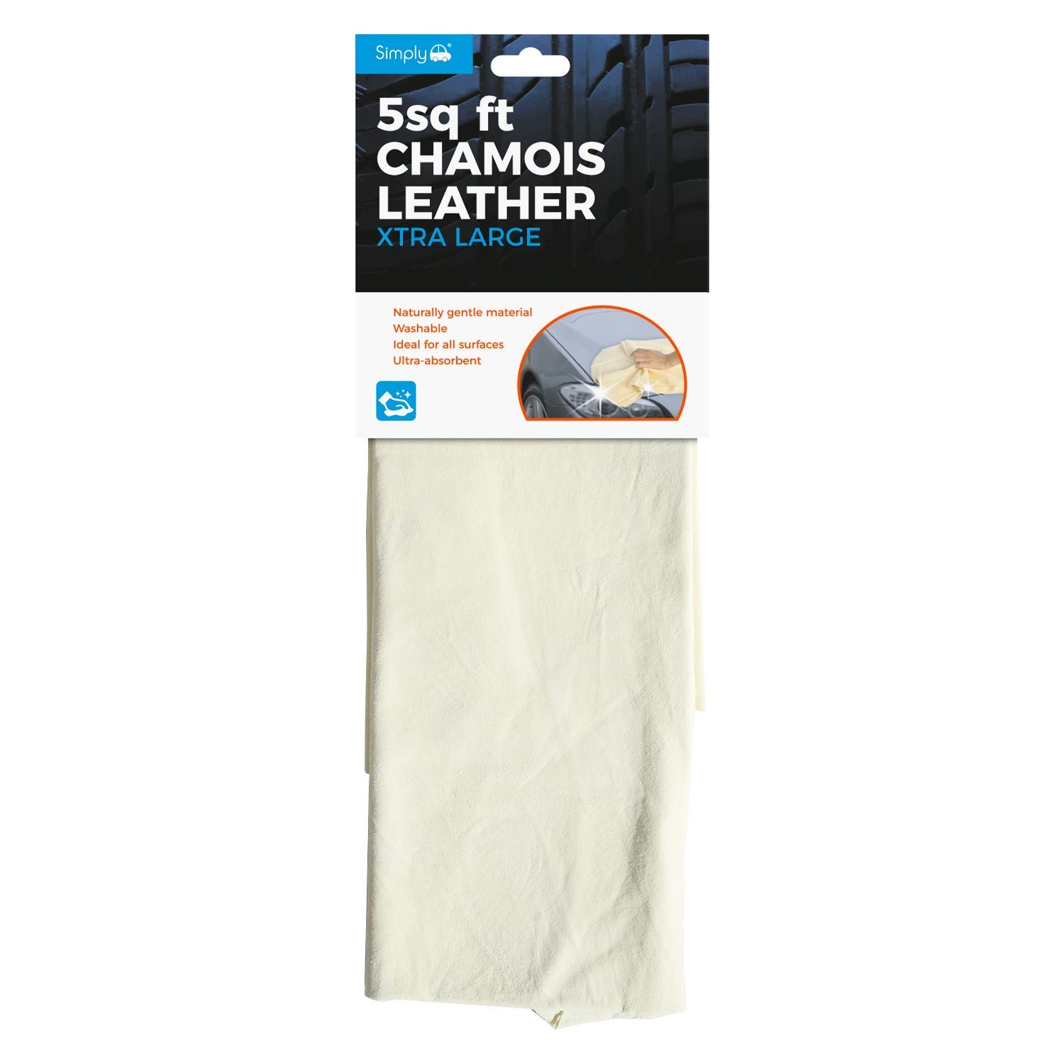 Simply CLE500 Car Home Wash & Dry Leather, Size Extra Large, 5 SQ FT Chamois New Zealand Leather, Heavy Duty & All Purpose, Fully Cod Oil Dressed, Washable and Reusable, Ultra-absorbent Soft Material Holds More Suds & Water, Clean & Remove Tough Stains